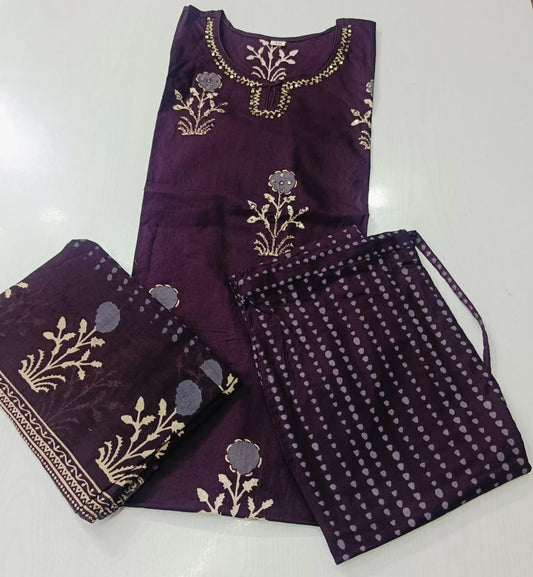 Cotton Suit-Pant Set with Embroidery