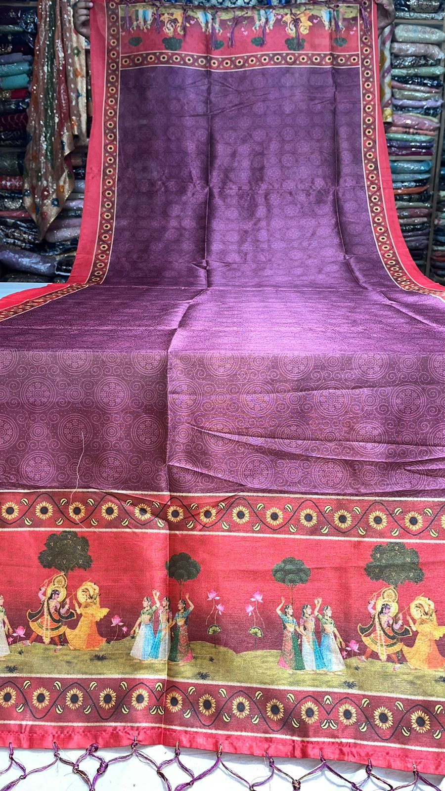 Dupatta - Chanderi Chinon Warli Print With Jhalar