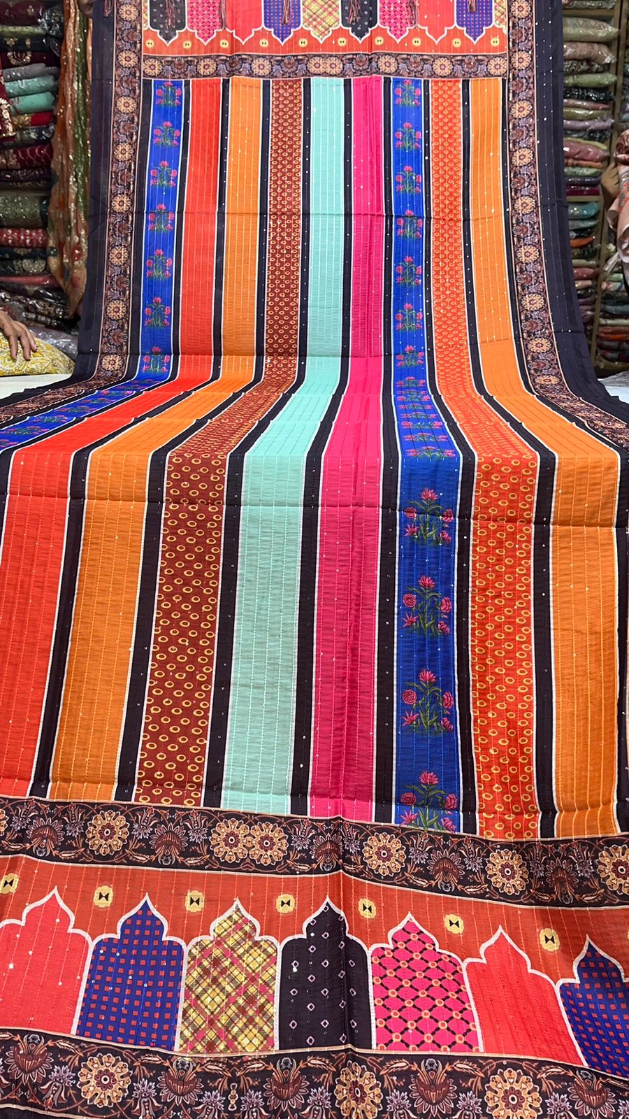 Dupatta - Muslin Crosed Digital Siroski Print with Jhalar